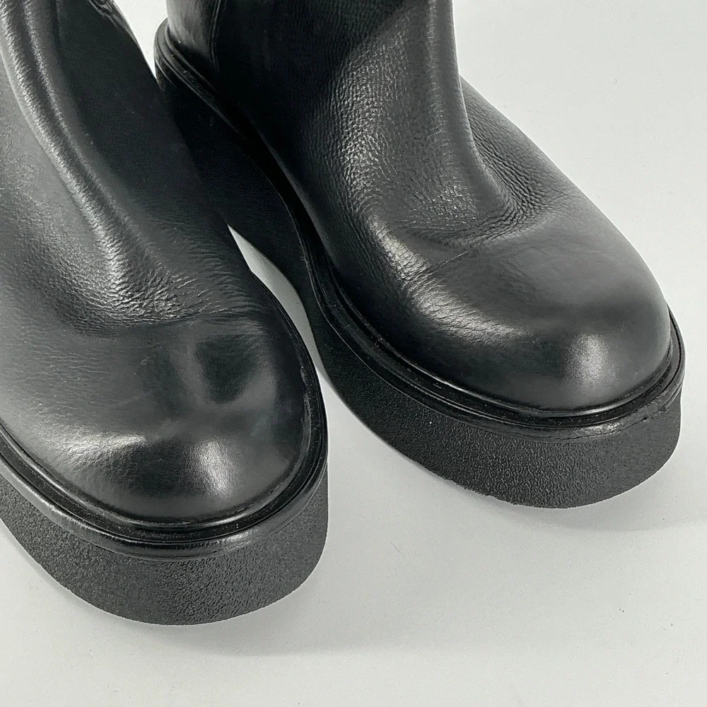 Vince. Size 7 Black‎ Leather Platform Chelsea Boots Water Repellent Pinecrest